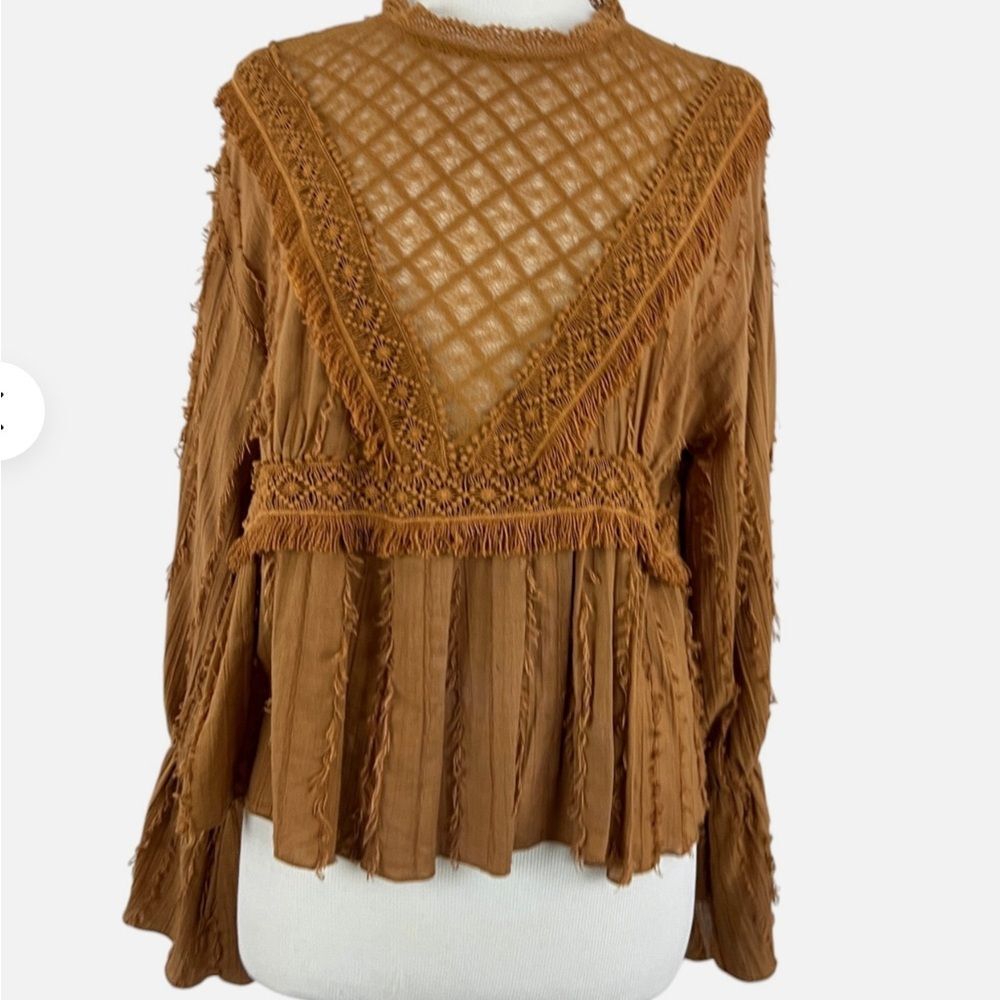 100% Cotton Tan Boho Peasant Top